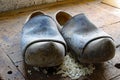Dutch style wooden clogs in the workshop of a shoemaker Royalty Free Stock Photo