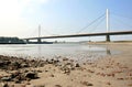 Dutch suspension bridge over the river Waal