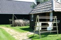 Dutch thatched barn and drying laundry Royalty Free Stock Photo