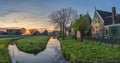 Panorama sunrise at Zaanse Schans Village, Netherlands Royalty Free Stock Photo