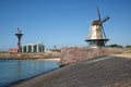 Dutch traditional windmill at dike near city Vlissingen Royalty Free Stock Photo