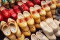 Dutch traditional wooden shoes for sale on a market in Amsterdam, Holland - September 3, 2010 Royalty Free Stock Photo