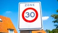 Zone 30 kmh speed limit road sign