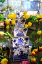 Dutch vase with yellow tulips Royalty Free Stock Photo