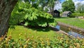 Dutch village with colorful ornamental garden and spring flowers, Giethoorn Royalty Free Stock Photo