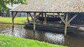 Dutch village with colorful ornamental garden and spring flowers, Giethoorn Royalty Free Stock Photo