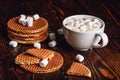 Dutch Waffles with Coffee and Marshmallow. Royalty Free Stock Photo