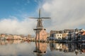 Dutch windmill with a blue sky and white clouds Royalty Free Stock Photo