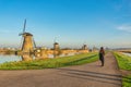 Dutch Windmill landscape at Kinderdijk Village Netherlands Royalty Free Stock Photo
