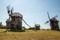 Dutch windmill. Landscape with traditional Ukrainian windmills houses in countryside village. Windmill mill at rural outdoor. Wind Royalty Free Stock Photo