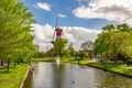Dutch windmill in Leiden. Cloudy weather. Royalty Free Stock Photo