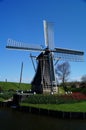 Dutch windmill with red tulips in front Royalty Free Stock Photo