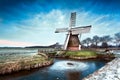 Dutch windmill in winter Royalty Free Stock Photo