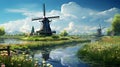 Dutch windmills green fields canals tulips Digital Art_010