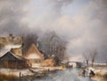 Dutch winter landscape 1871 painting by Andreas Schelfhout