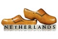 Dutch Wooden Clogs and Wooden Text Netherlands Isolated on White