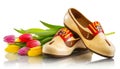 Dutch Wooden Clogs and Tulips Isolated on White Background - Generative Ai