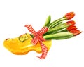 Dutch wooden shoe with tulips