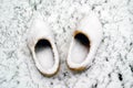 Dutch wooden shoes in the snow Royalty Free Stock Photo