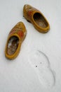 Dutch wooden shoes in the snow