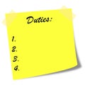 Duties list on yellow post note illustration Royalty Free Stock Photo