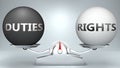 Duties and rights in balance - pictured as a scale and words Duties, rights - to symbolize desired harmony between Duties and Royalty Free Stock Photo