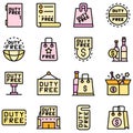 Duty free shop icons set vector flat Royalty Free Stock Photo