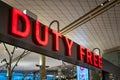 Duty free shop sign inside of an international airport