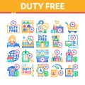 Duty Free Shop Store Collection Icons Set Vector