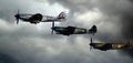 Duxford Cambridgeshire UK air show September 2019. Three Spitfires in flight.