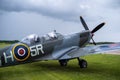 Duxford England May 2021 Double canopy spitfire from world war two prepairing for take off at the duxford air base