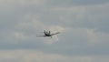 Acrobatic Messerschmitt Bf 109 of German Air Force. Follow shot over cloudy sky