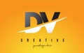 DV D V Letter Modern Logo Design with Yellow Background and Swoosh.