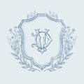Vintage DV initial monogram with floral wedding crest Royalty Free Stock Photo