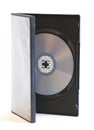 DVD-disc in open box on white background Royalty Free Stock Photo