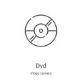 dvd icon vector from video camera collection. Thin line dvd outline icon vector illustration. Linear symbol for use on web and Royalty Free Stock Photo