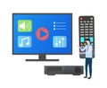 TV Screen with Remote Controller and User with DVD Royalty Free Stock Photo