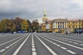 Dvortsovaya Square and Admiralty building. Autumn trees.
