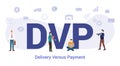 Dvp delivery versus payment concept with big word or text and team people with modern flat style - vector