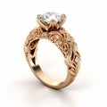 Red Gold Diamond Wedding Ring With Floral Swirls