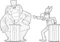 Outlined Republican Elephant vs Democrat Donkey Cartoon Characters Royalty Free Stock Photo