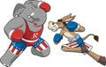 Republican Elephant And Democrat Donkey Cartoon Characters Boxing Royalty Free Stock Photo