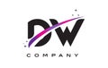 DW D W Black Letter Logo Design with Purple Magenta Swoosh