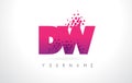 DW D W Letter Logo with Pink Purple Color and Particles Dots Design.