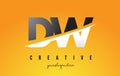 DW D W Letter Modern Logo Design with Yellow Background and Swoosh.