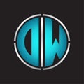 DW Logo initial with circle line cut design template on blue colors