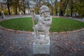 Dwarf Garden Zwergerlgarten - Dwarf with axe representing month of march - 17th century statue - Salzburg, Austria