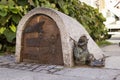 Dwarf guards the entrance of a small building