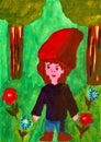 Dwarf in a Magic Forest - Hand-Painted Water Color Painting