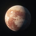 Dwarf planet Pluto floats in starry deep space. Its icy surface shows red nitrogen plains and bright craters. A distant celestial Royalty Free Stock Photo
